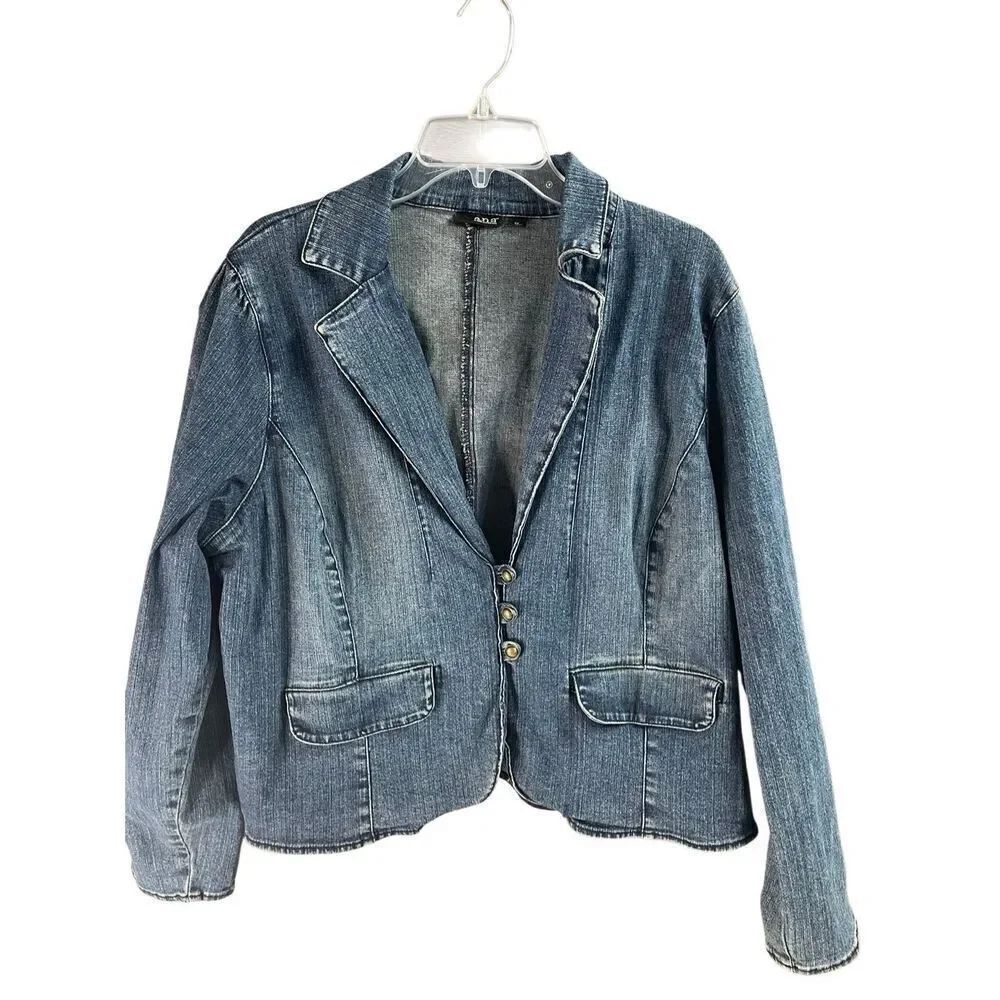 A.N.A Women’s Denim Jean Jacket 3 Button Front 2 Pockets Sz 2X Western Outerwear
